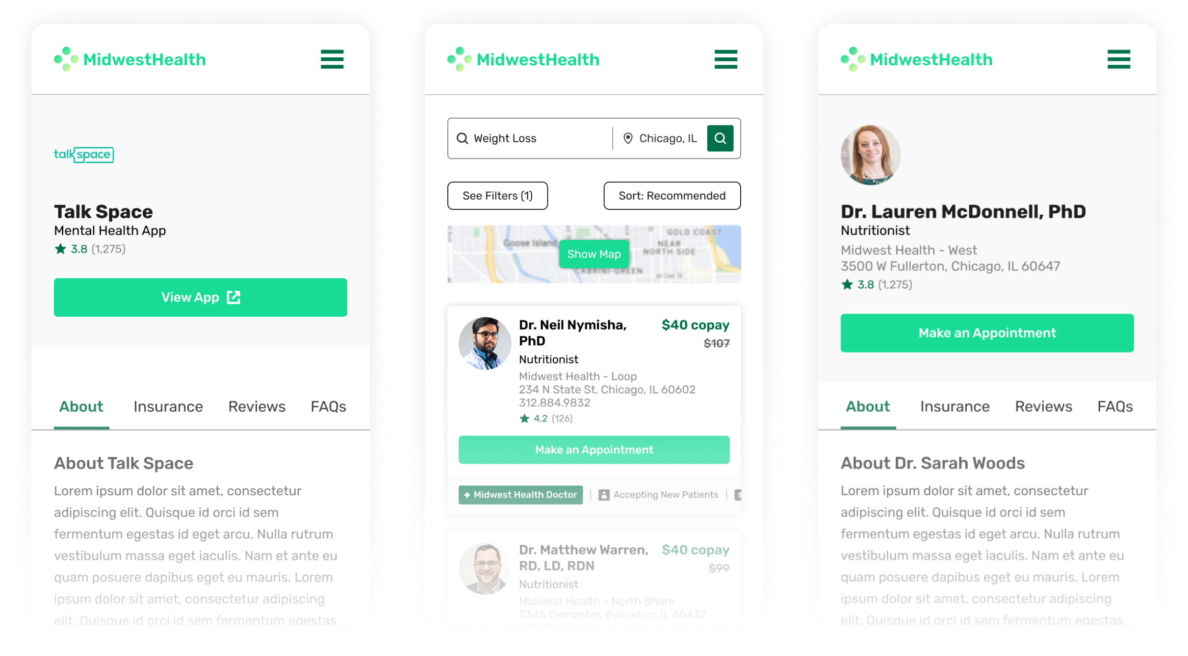 Midwest Health Doctor Pages UI