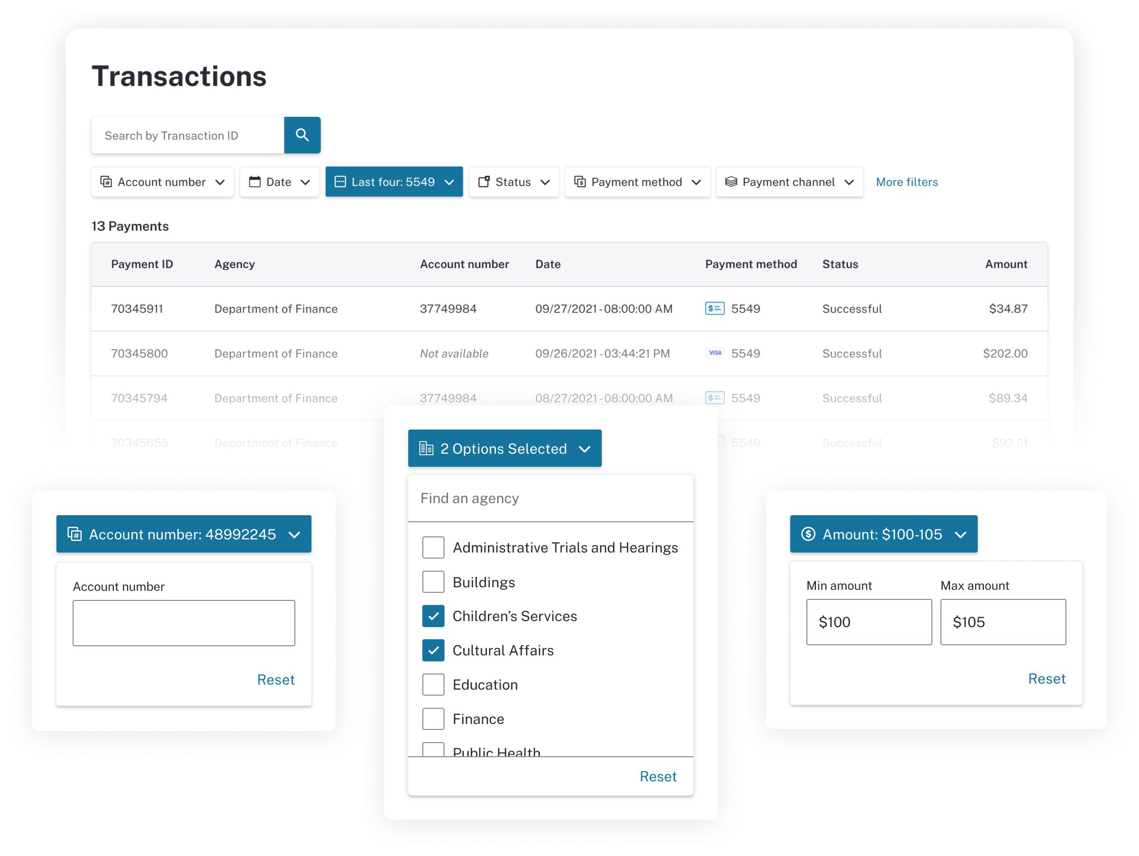 Revenue Management Transaction Search UI