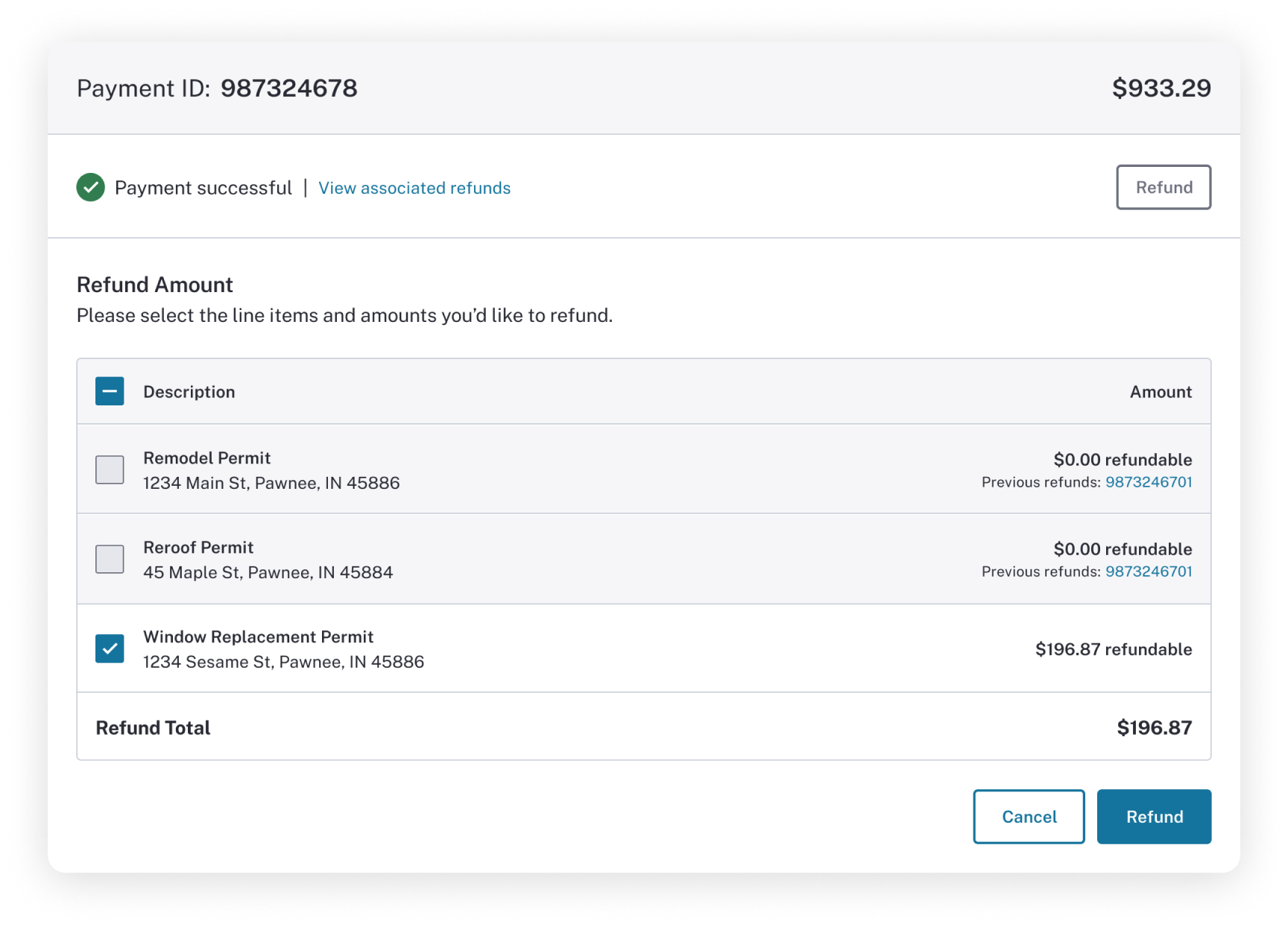 Revenue Management Whole Line Item Partial Refund UI