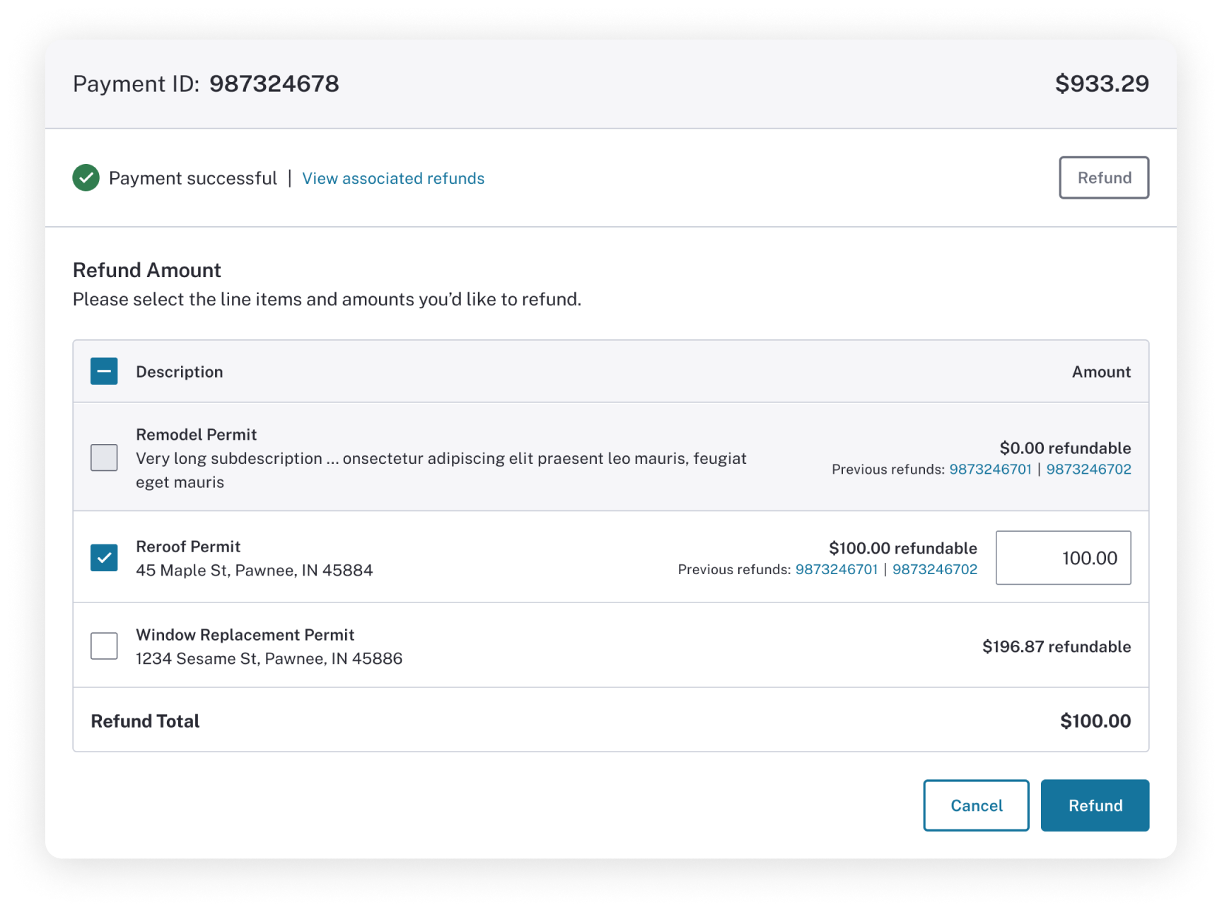 Revenue Management Partial Line Item Partial Refund UI