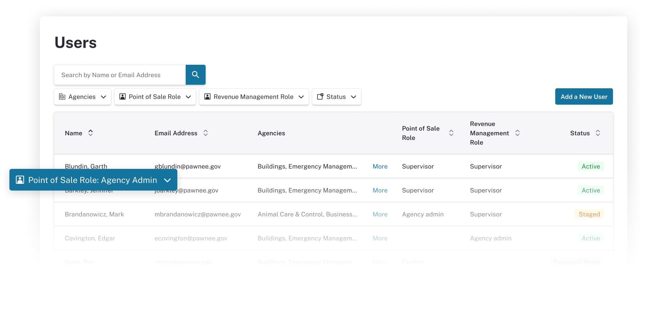 Revenue Management Users Table UI