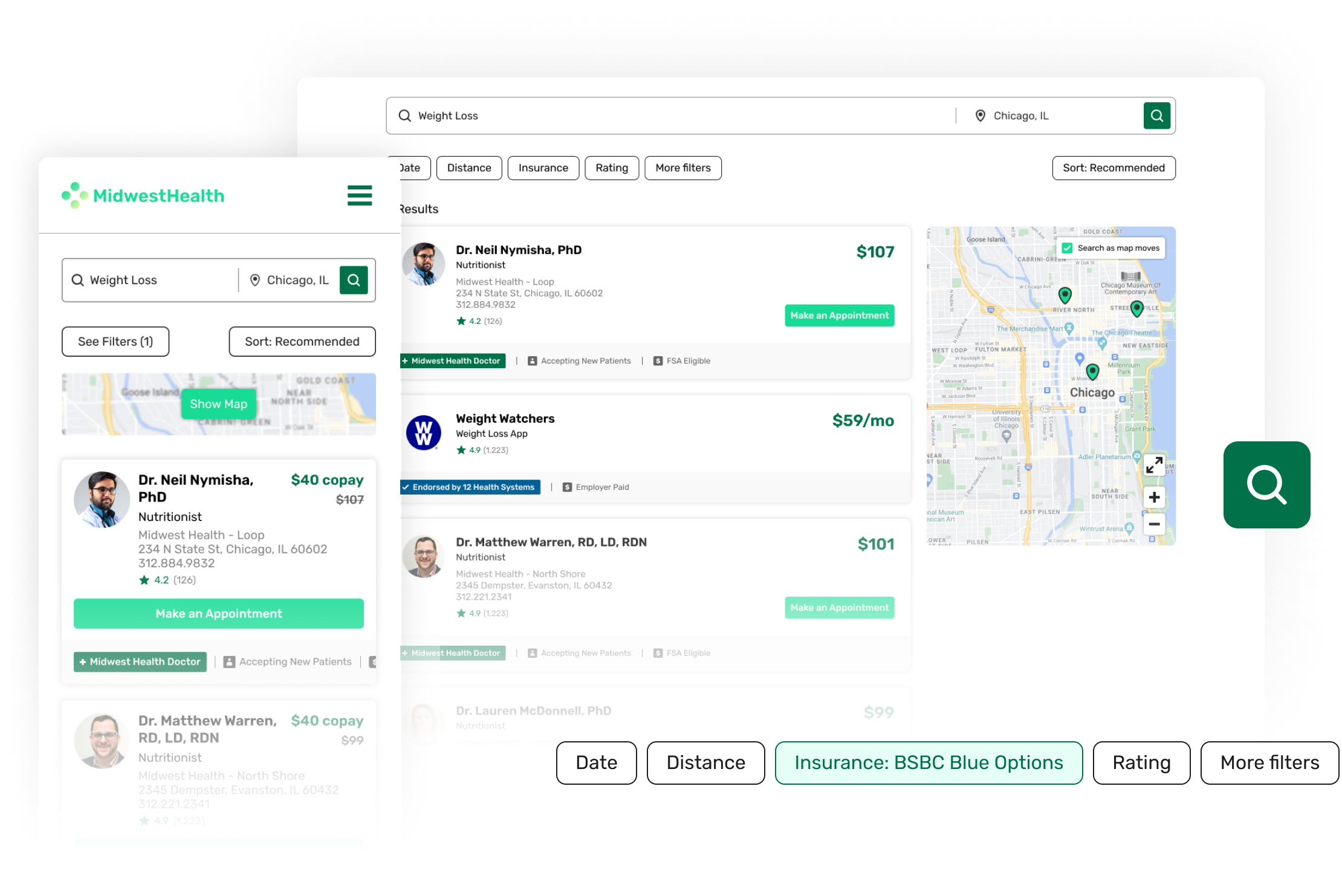 Midwest Health Search Page UI